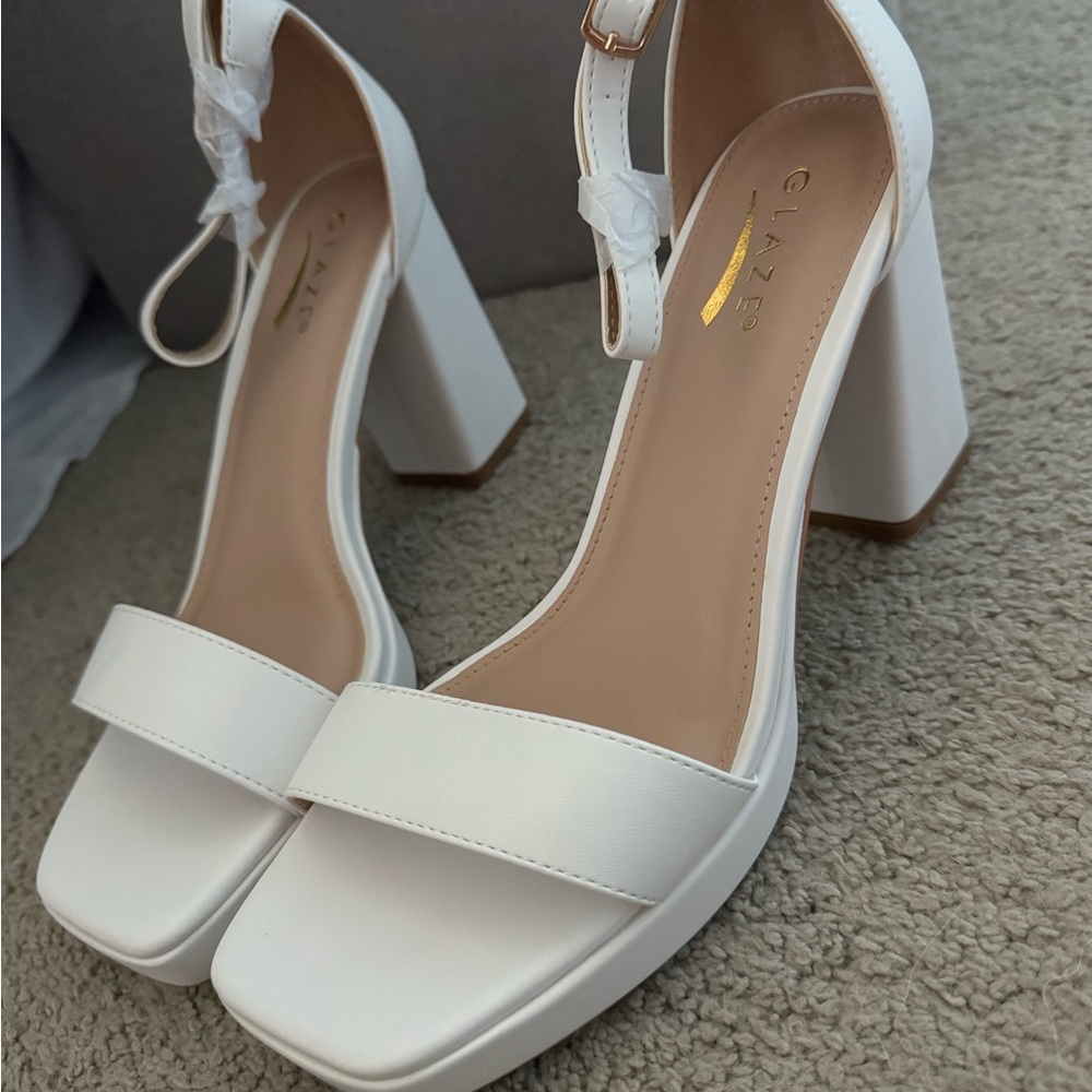 Glaze Women's Elegant White Block Heels